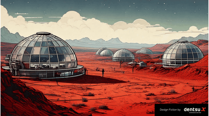 red planet with settlements on it